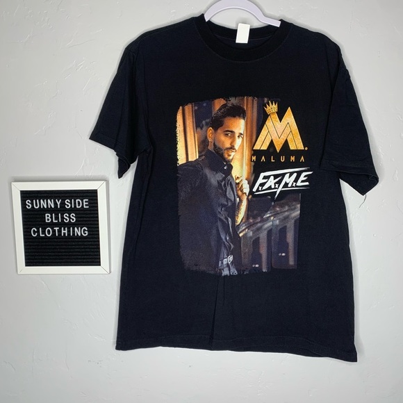 Maluma F.A.M.E. 2018 Tour Graphic Concert Tee Black Short Sleeve Shirt Large - Picture 1 of 11